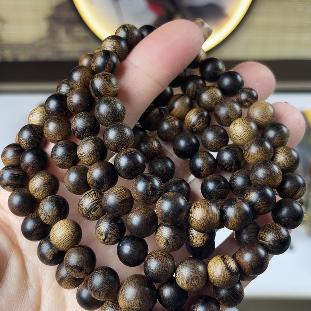 沉香手串越南芽庄老白棋玉化老料瘤疤0.8×108