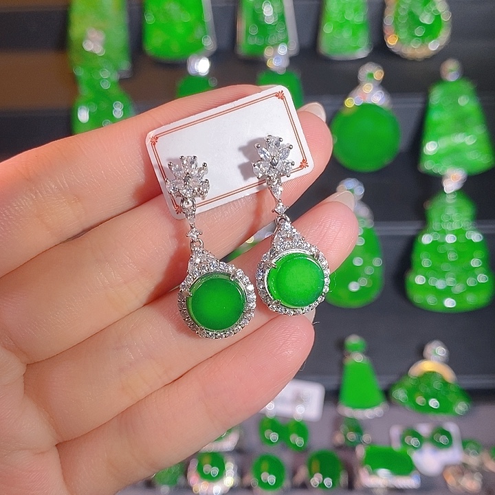 翡翠未镶嵌耳饰圆牌耳坠