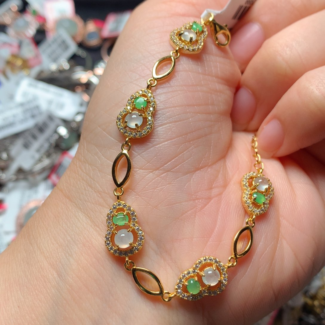 翡翠戒指银S925镶嵌天然翡翠手链