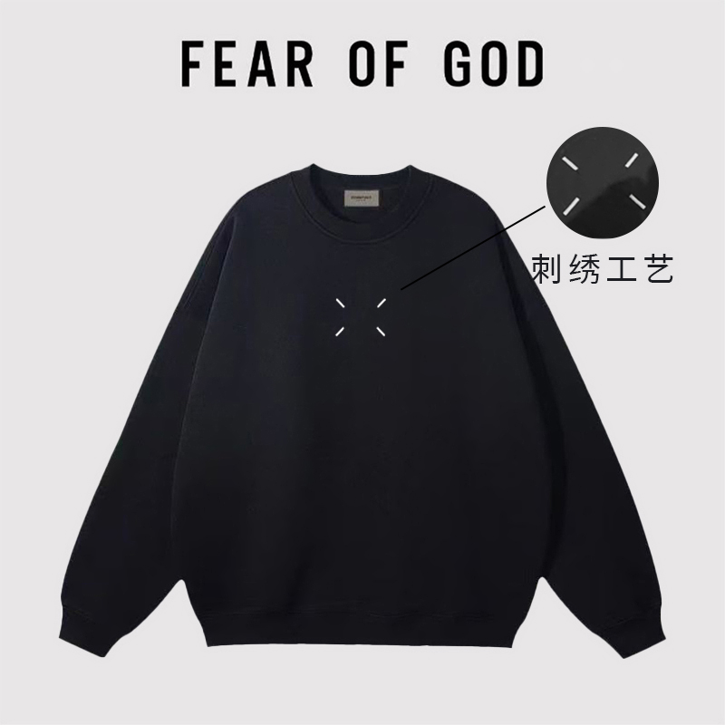 ESSENTIALS王嘉尔同款刺绣四角标圆领卫衣男女美式情侣套头上衣潮