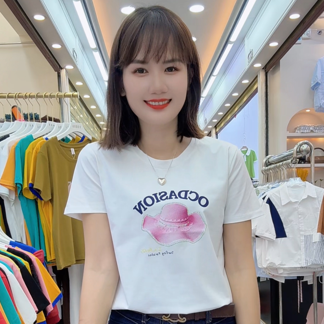 0322款短袖圆领烫印T恤韩版百搭设计感宽松休闲印花显瘦t恤洋气