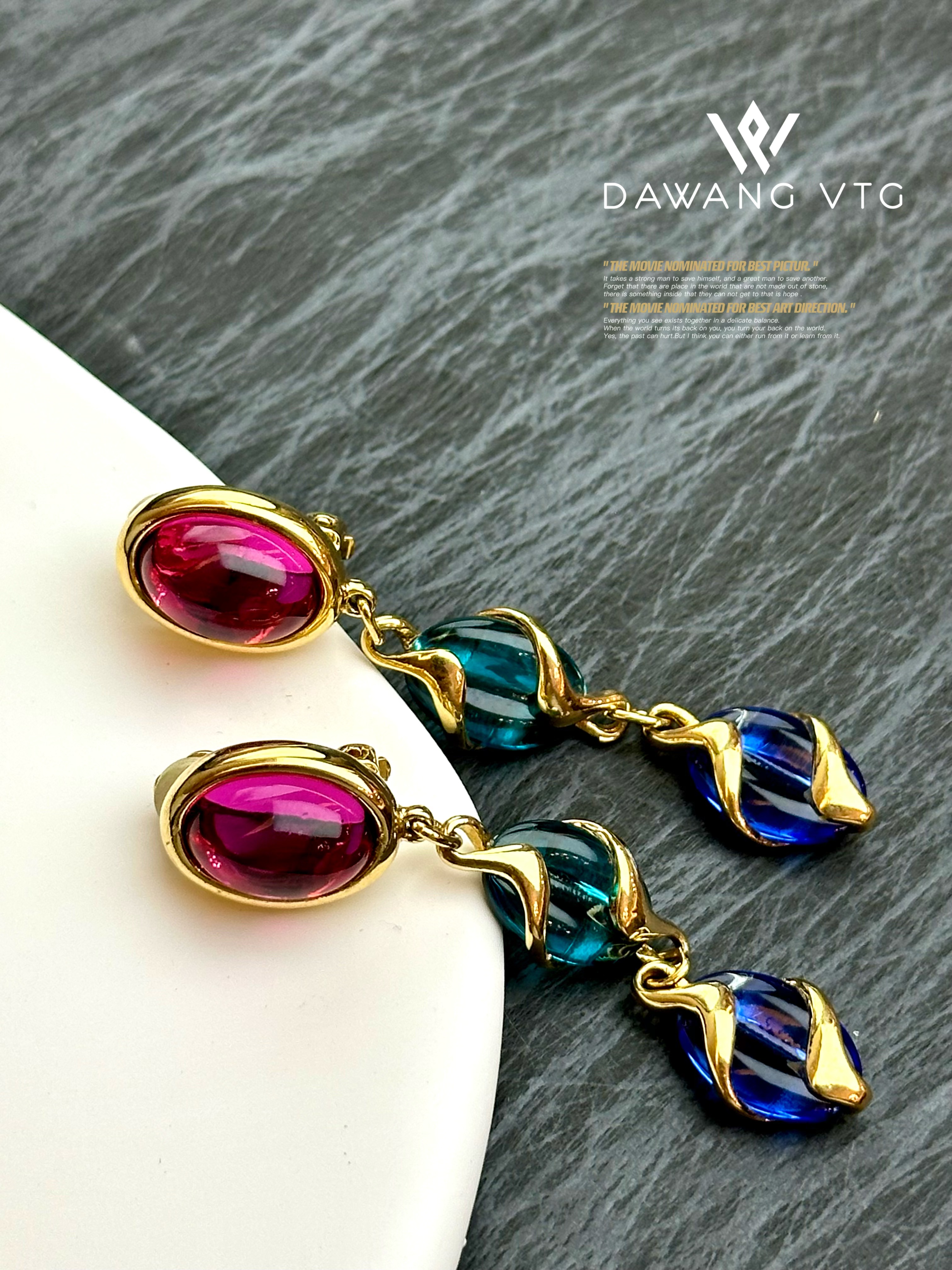 铜合金耳饰 三色琉璃中古耳夹扫肩（无鉴赏期）· DaWang中古