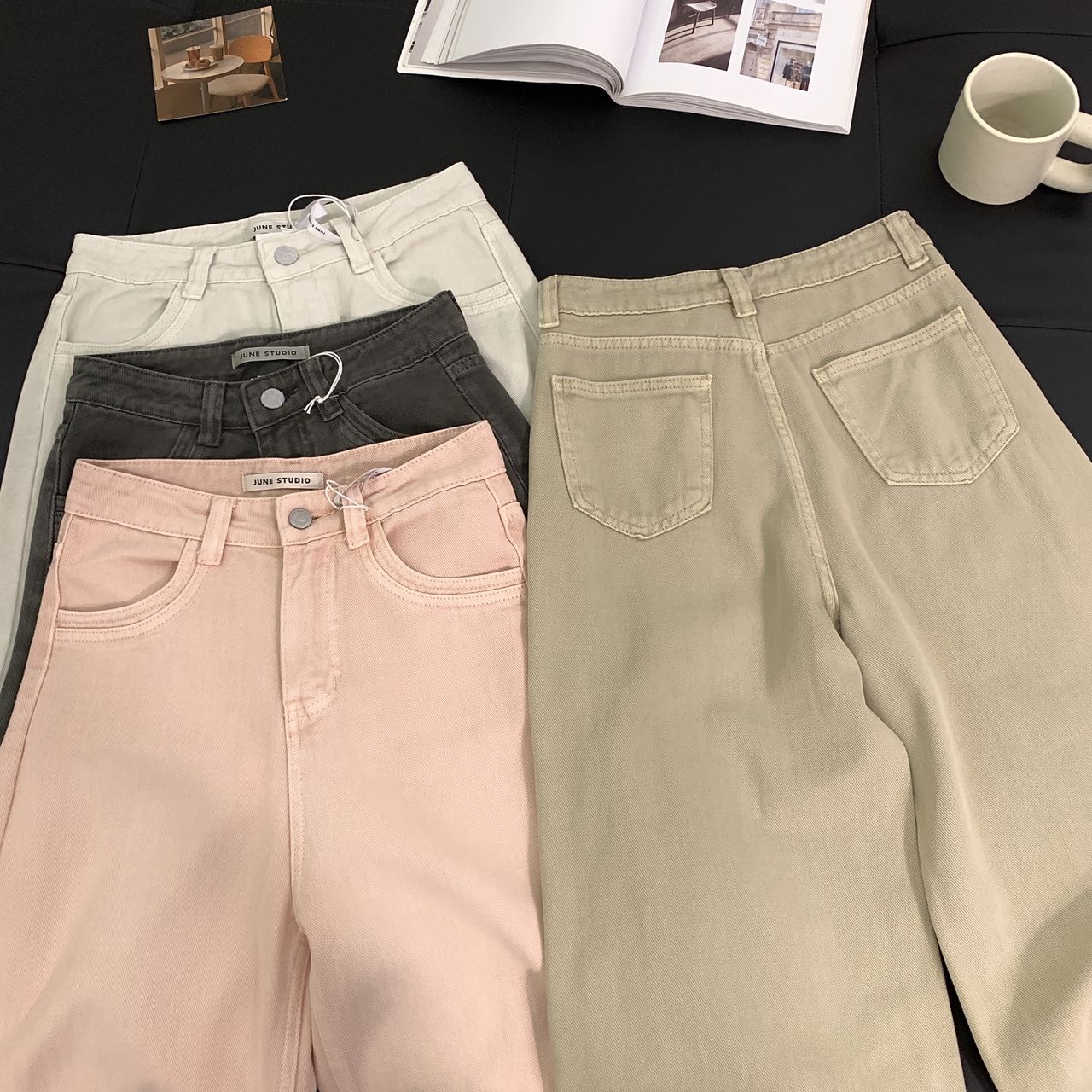 A16美式复古阔腿牛仔裤女夏季新款高腰显瘦宽松直筒弯刀拖地长裤