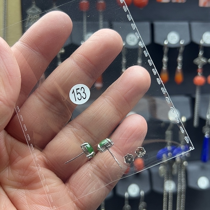 翡翠耳饰银S925镶嵌珍**有