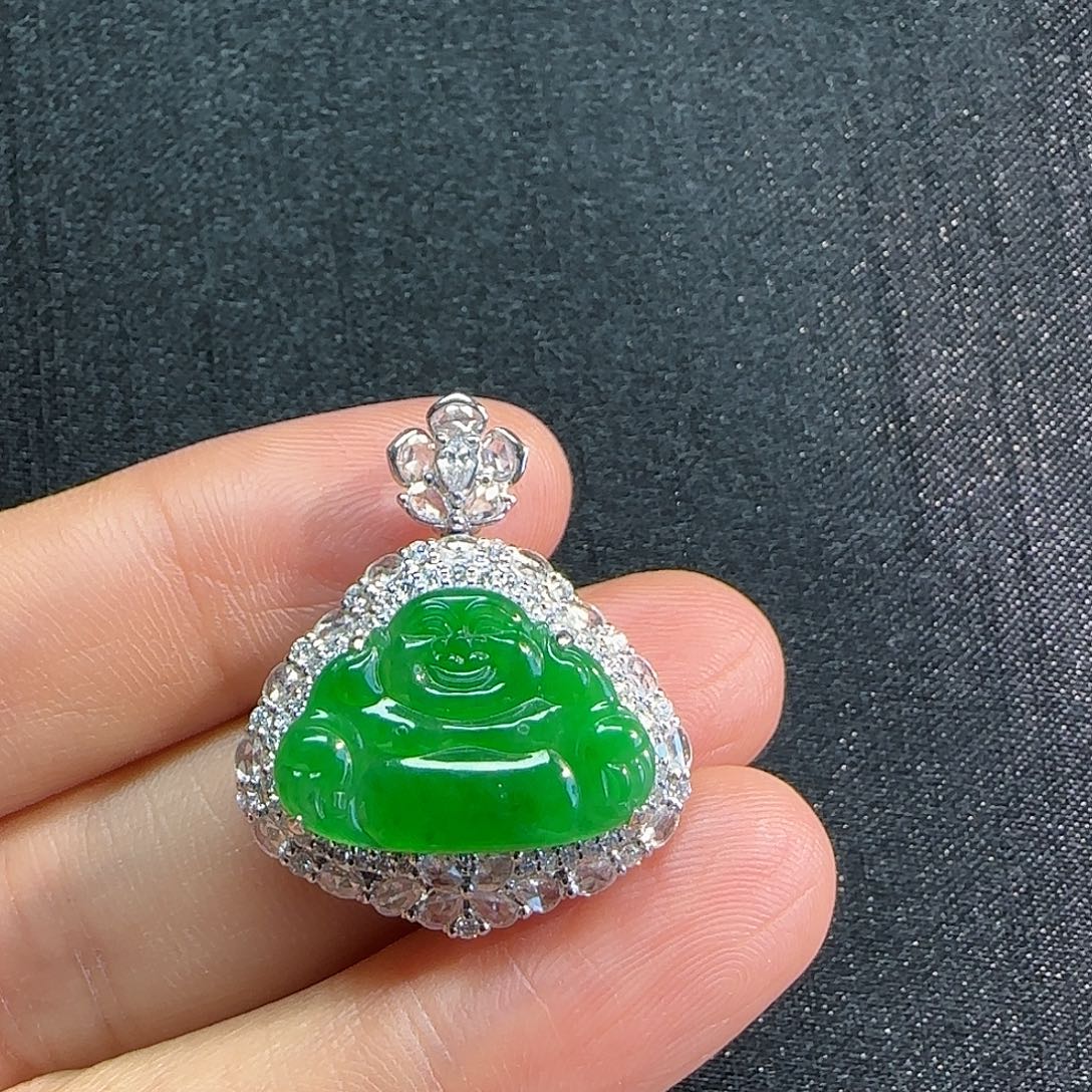 翡翠18K金镶嵌吊坠(不含链)佛