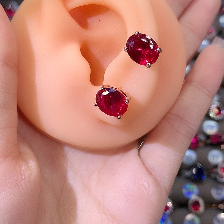 红宝石银S925镶嵌耳饰玫瑰金810