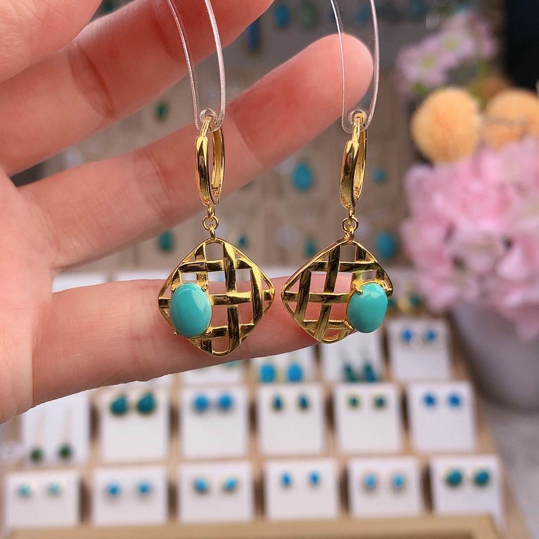 银S925镶嵌绿松石耳饰