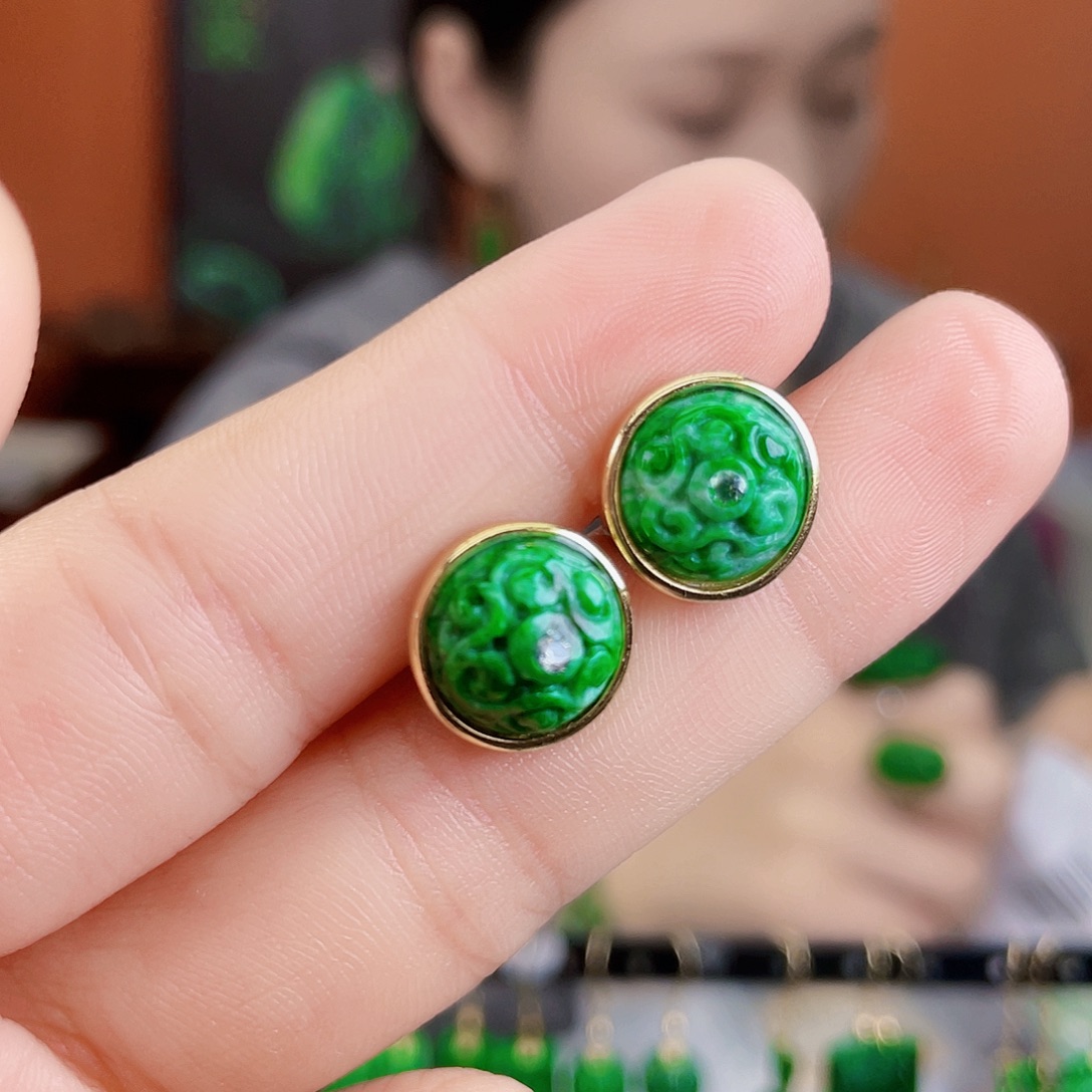 翡翠银S925镶嵌耳饰