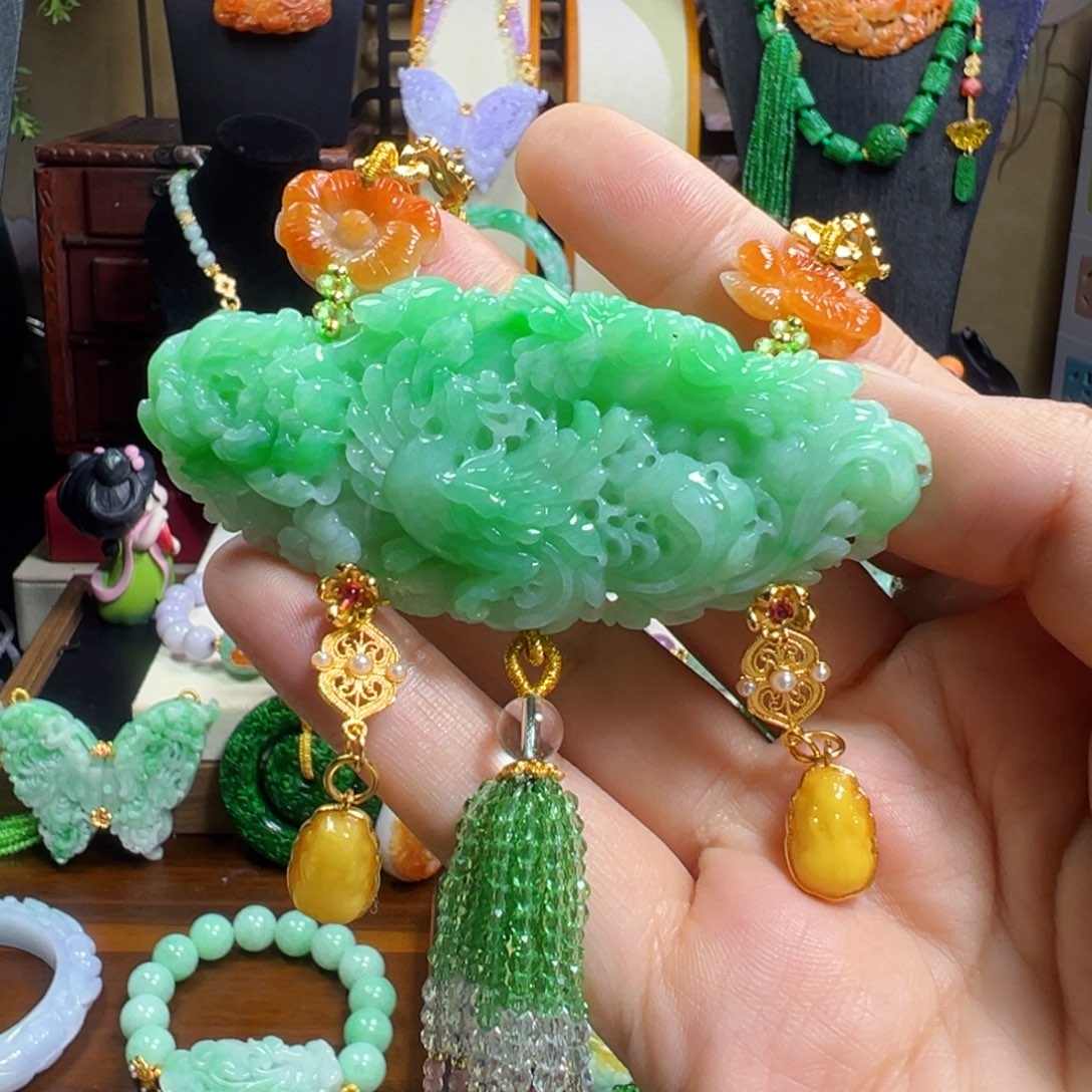 翡翠未镶嵌毛衣链凤凰