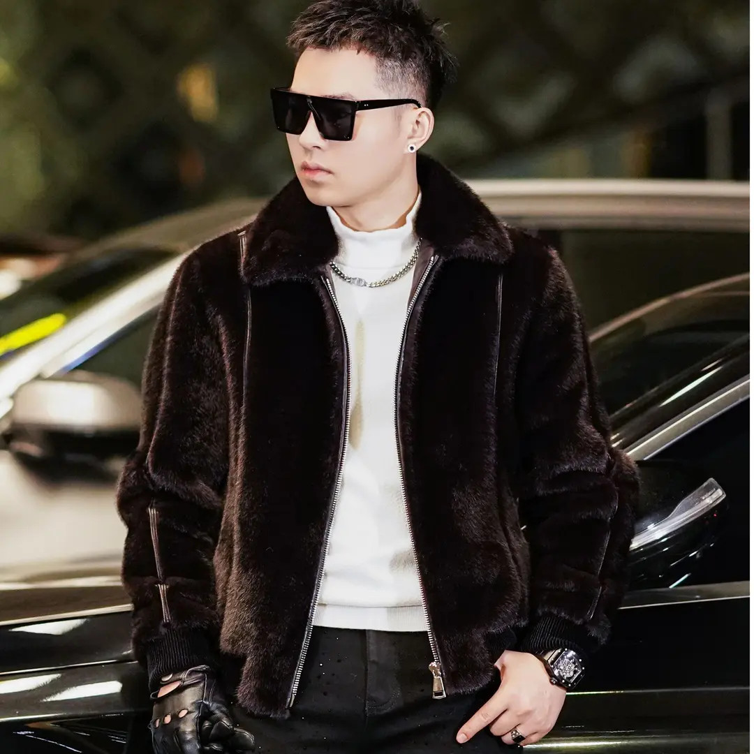 2025冬季男士新款百搭休闲时尚纯色加厚保暖抗寒翻领大金貂外套