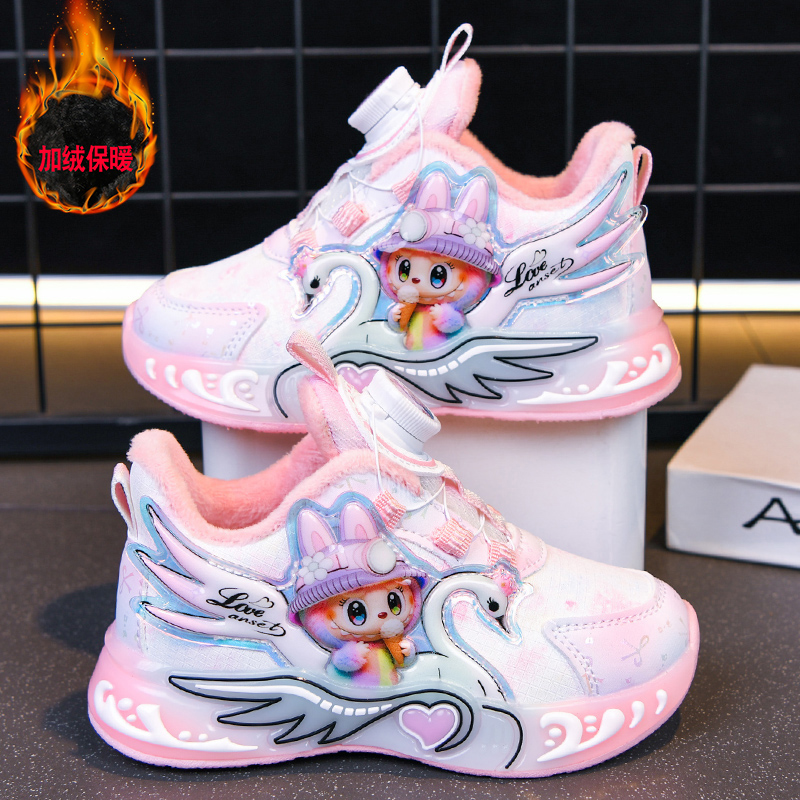 带灯女童运动鞋2025秋冬新款儿童加绒保暖鞋中小童防水女孩跑步鞋