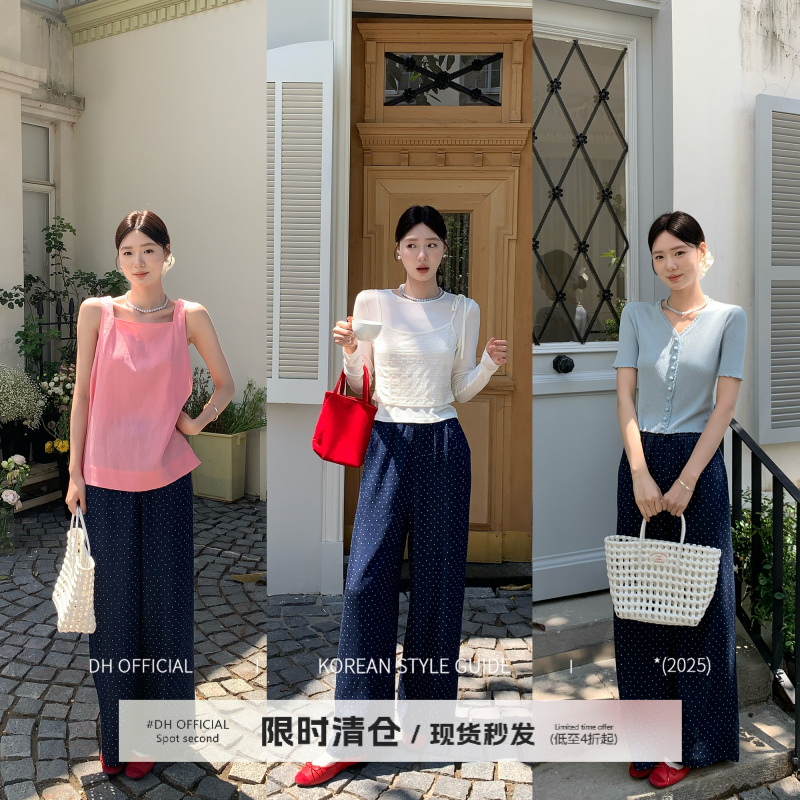 清DH OFFICIAL 大花【加分裤】小众女装裤子藏蓝色波点印花牛仔裤