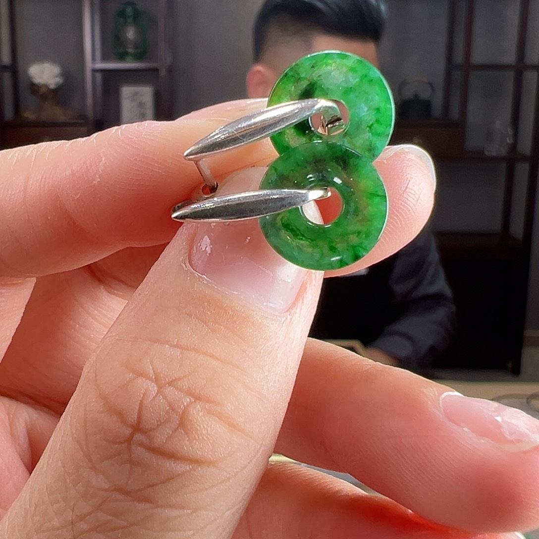 翡翠银S925镶嵌耳饰耳环38