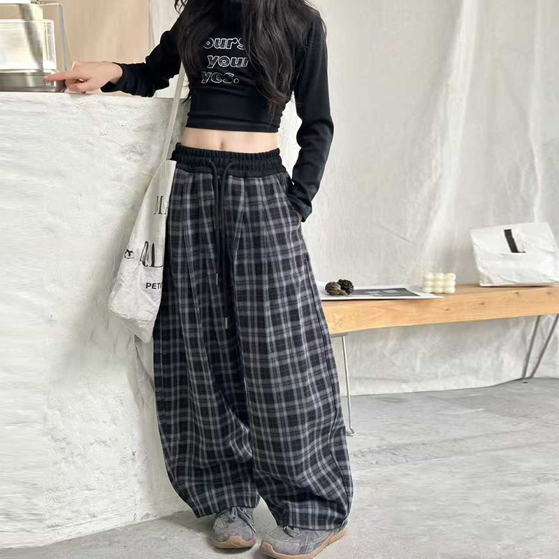 女童秋冬长裤套装2025新款春秋装女孩童装休闲裤子格子洋气打底衫