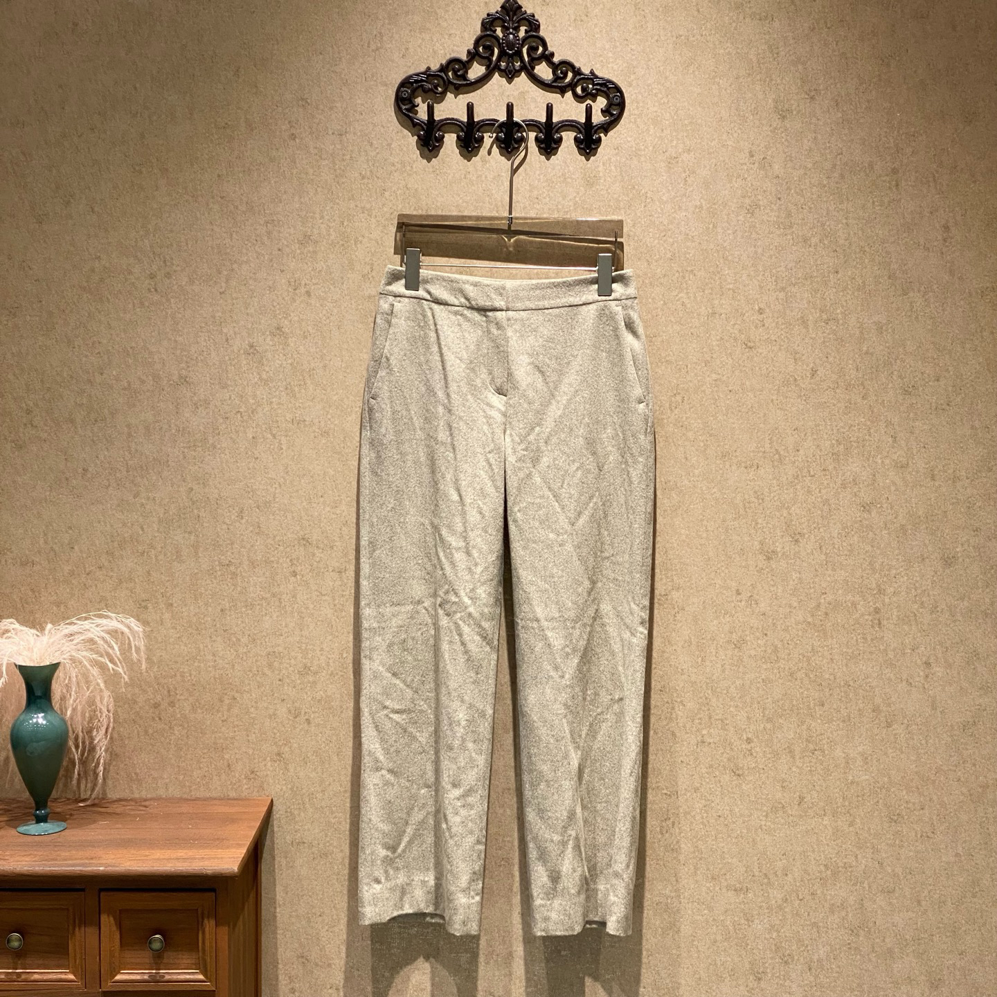 99新 MaxMara Max Mara燕麦色羊绒长裤/38码/99新/35180