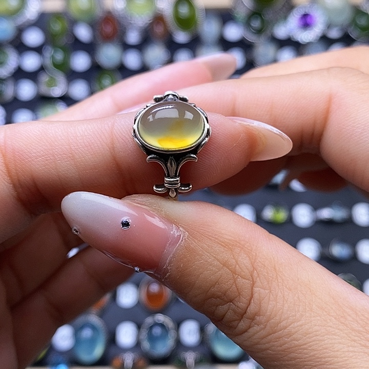 岫玉戒指银S925镶嵌戒指