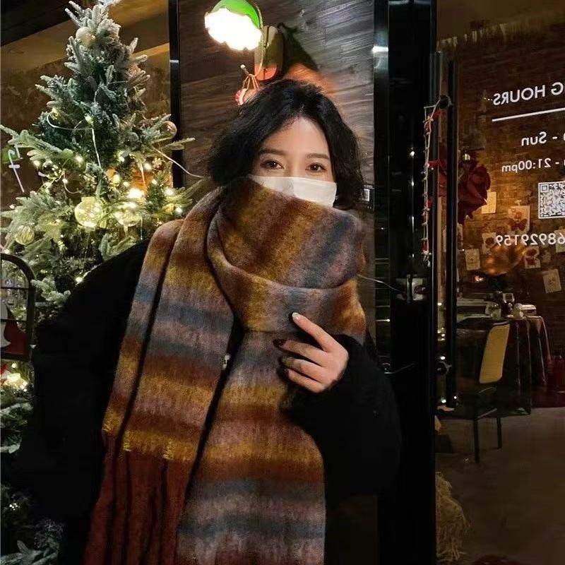 高级感条纹围巾冬季女百搭新款韩版披肩2025学生加厚格子FYR-008