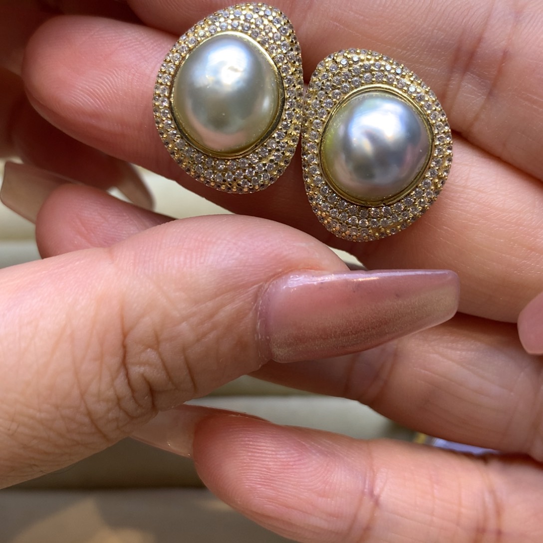 银S925镶嵌耳饰海水珍珠