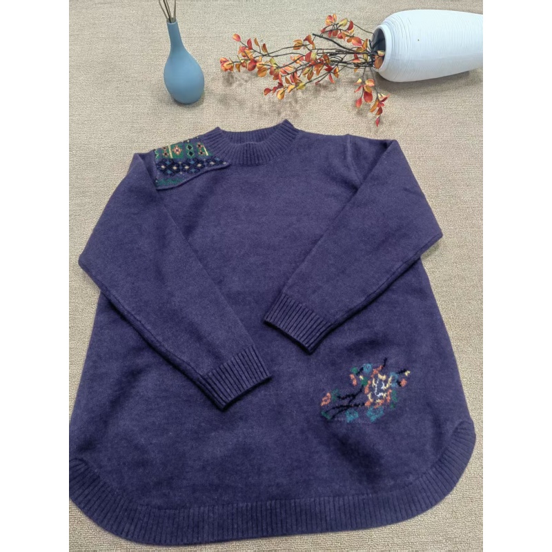 秋冬新款提花套头保暖毛衣百搭纯色针织衫2570