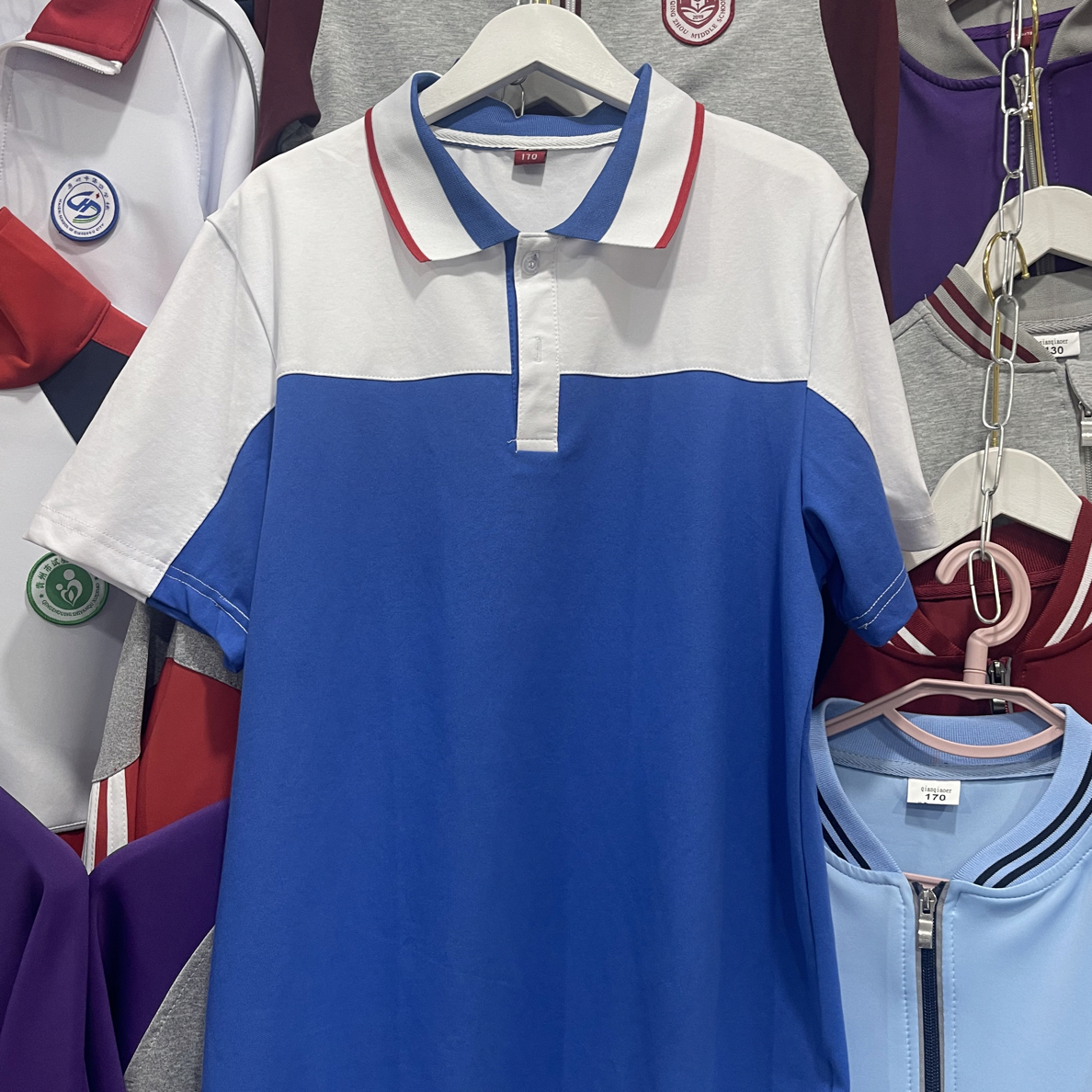 青州校服蓝色拼白色夏季短袖T恤小学生半袖初中polo高中学生服