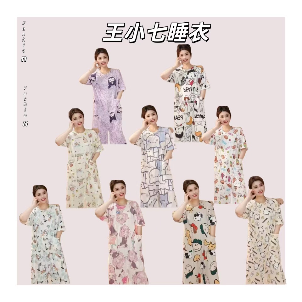 夏季新款卡通薄款宽松圆领加大印花连体透气家居服睡衣睡裙