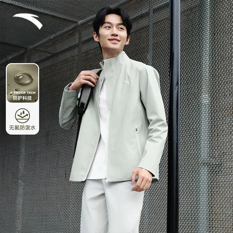 安踏通勤男子行政夹克立领冬季百搭防泼水长袖梭织运动薄款男外套