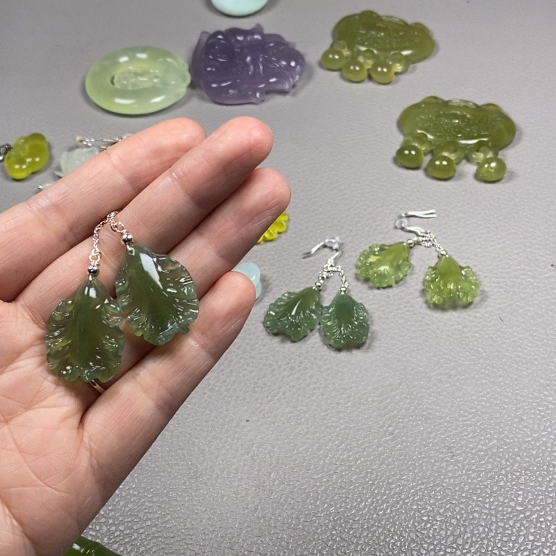 蛇纹石玉银S925镶嵌挂件耳饰耳环项链