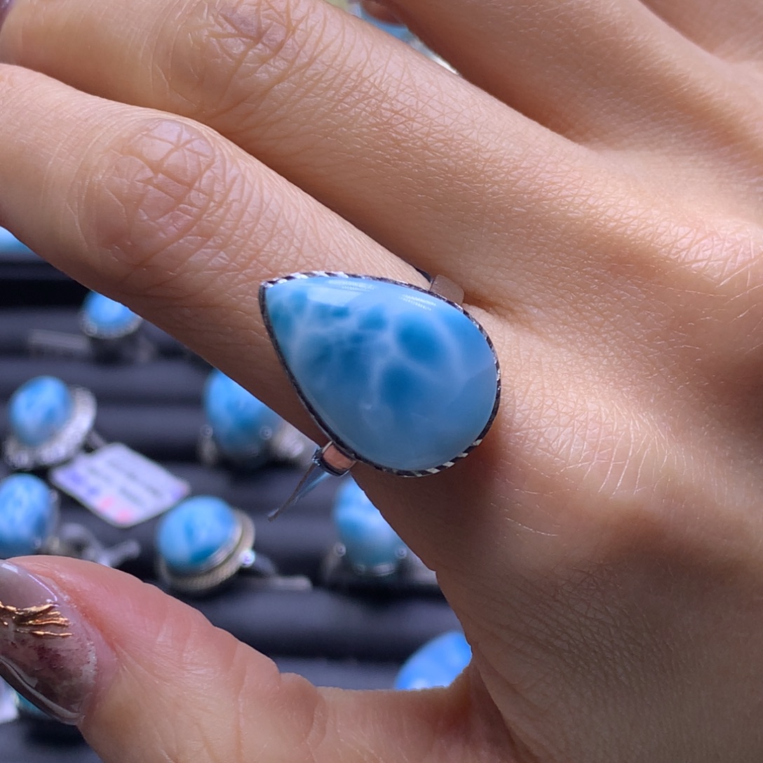 针钠钙石（海纹石）未镶嵌戒指蛋面戒指色差略异