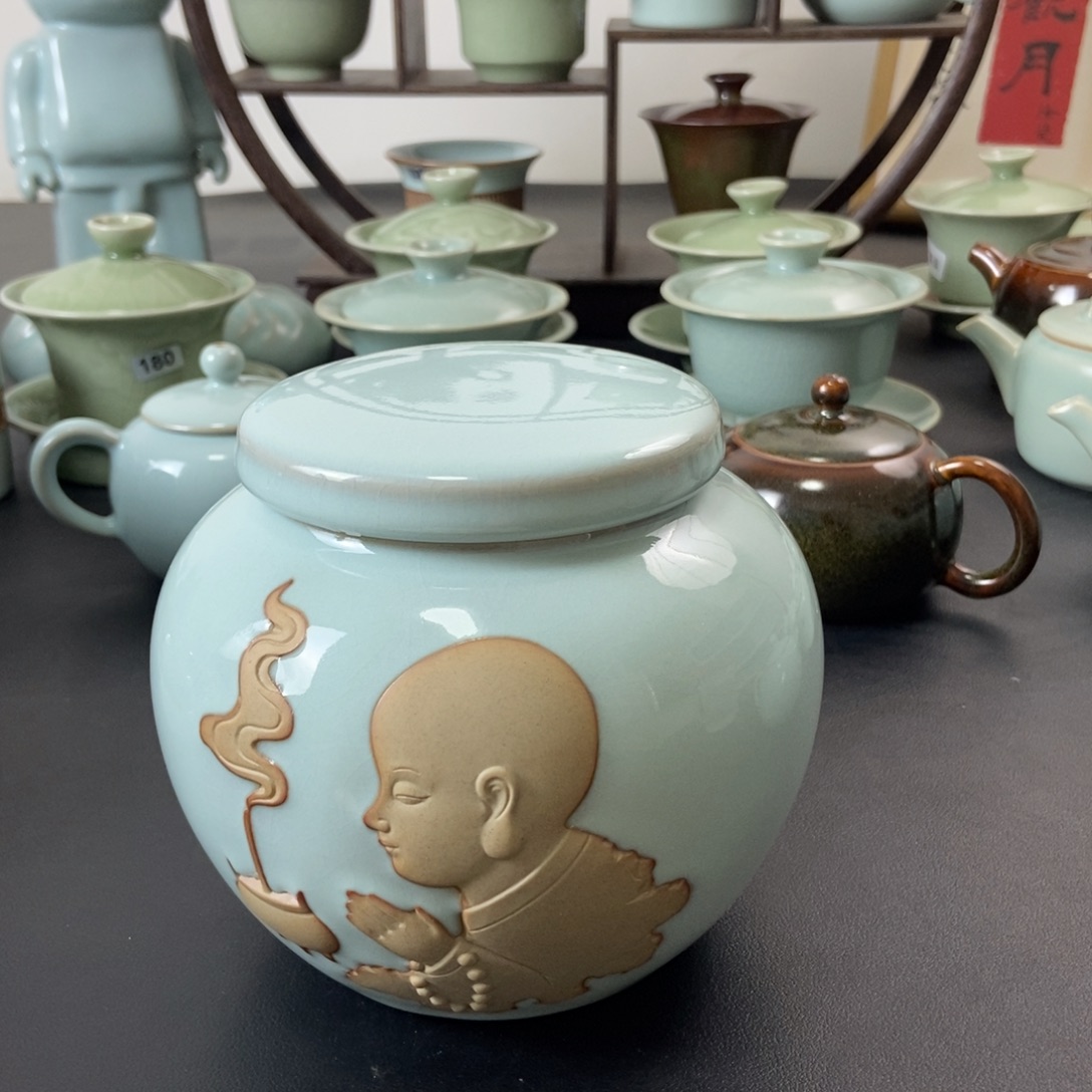 段***麟天青釉茶叶罐福利款