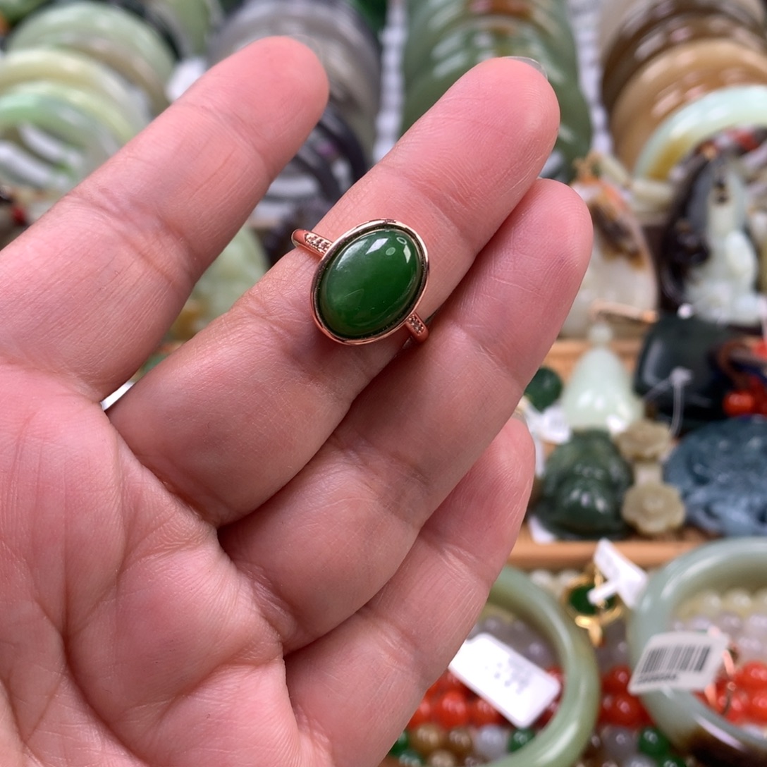 和田玉（碧玉）银S925镶嵌戒指
