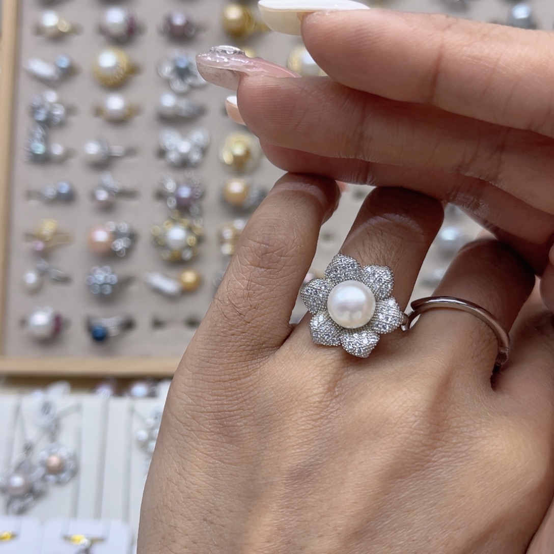 多***单合金淡水珍珠戒指