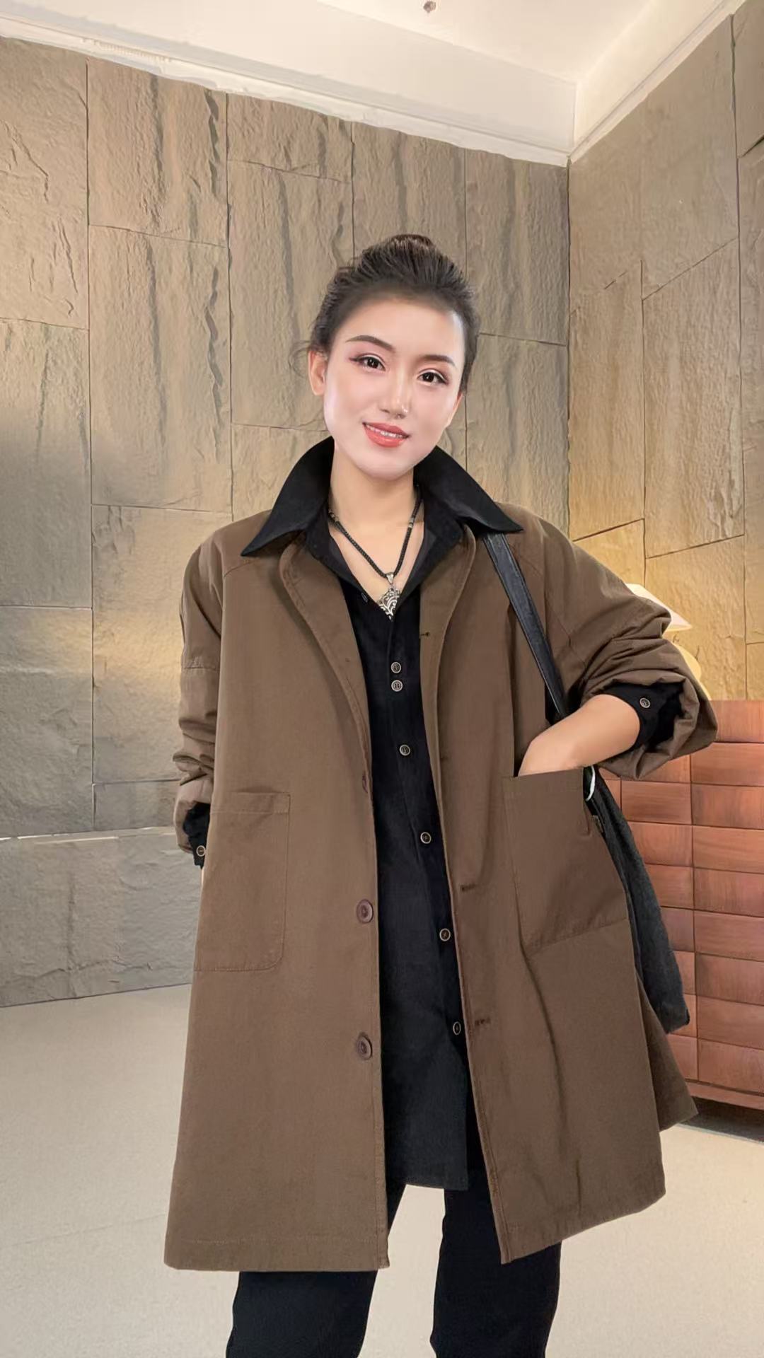 素格【6711】2025年高级感韩版宽松初秋穿搭中长款女外套