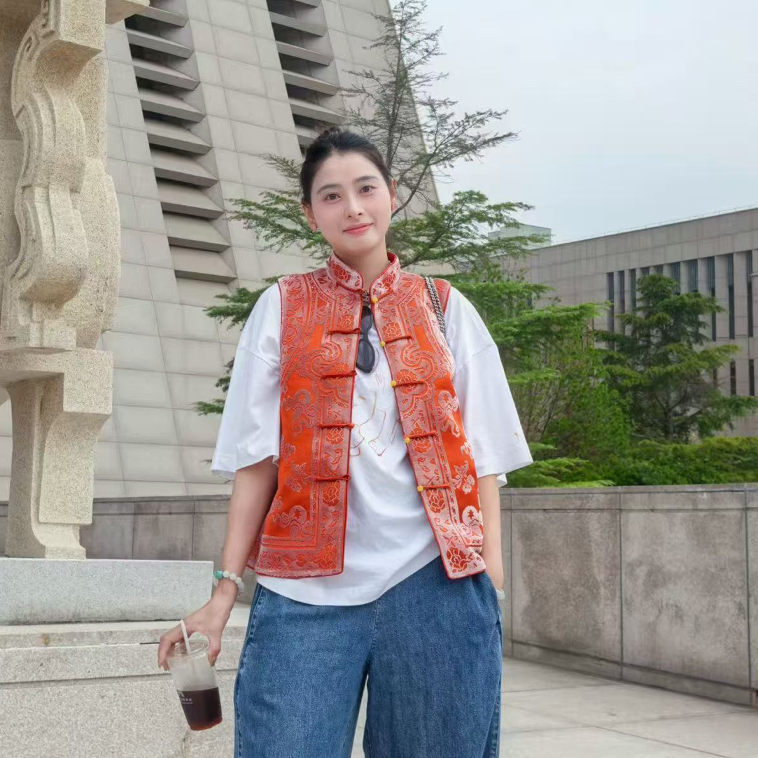 婉莹手工 | 漳绒橘色定位花马甲