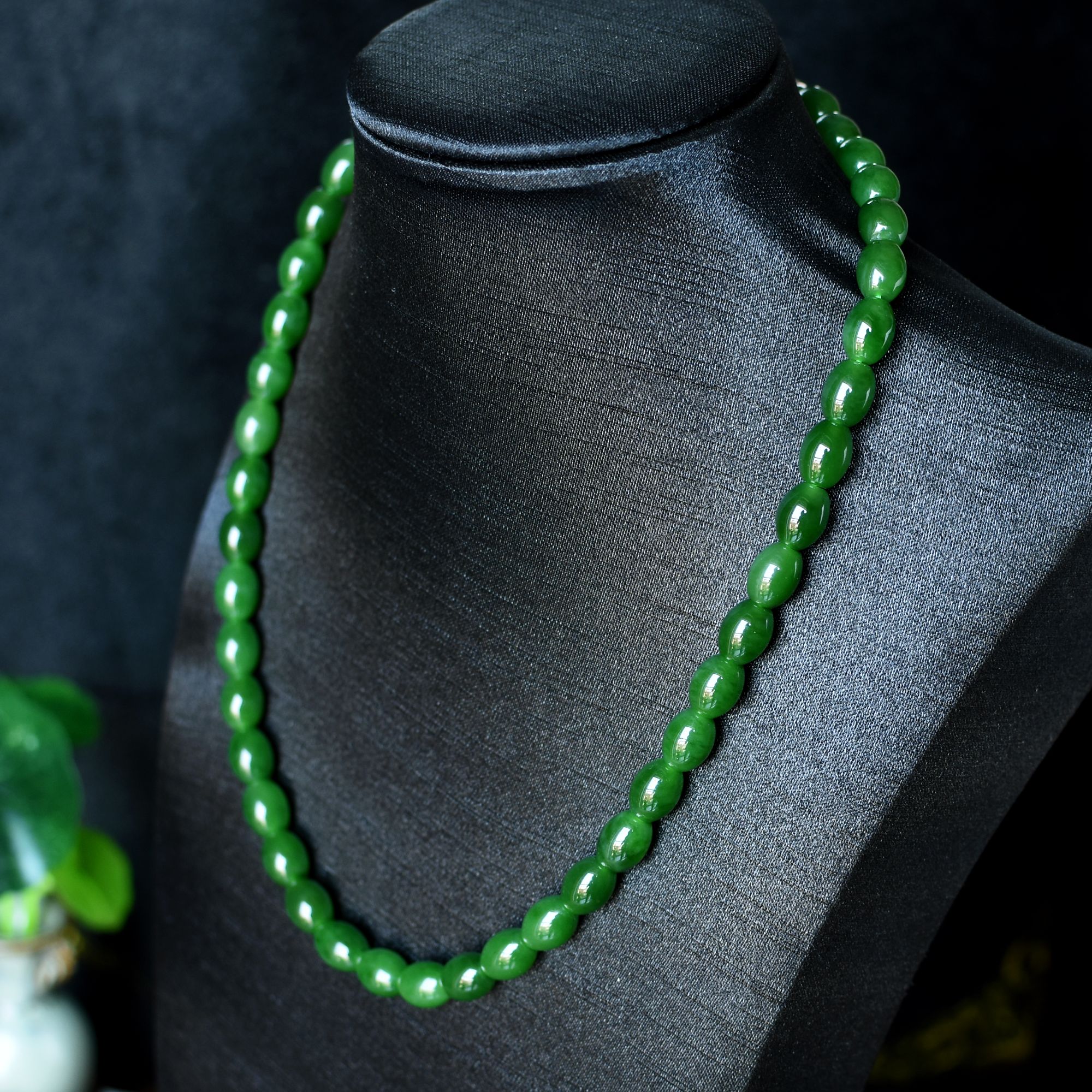 和田玉碧玉桶珠项链菠菜绿枣珠俄七妈妈链米珠橄榄珠收藏精品10-8
