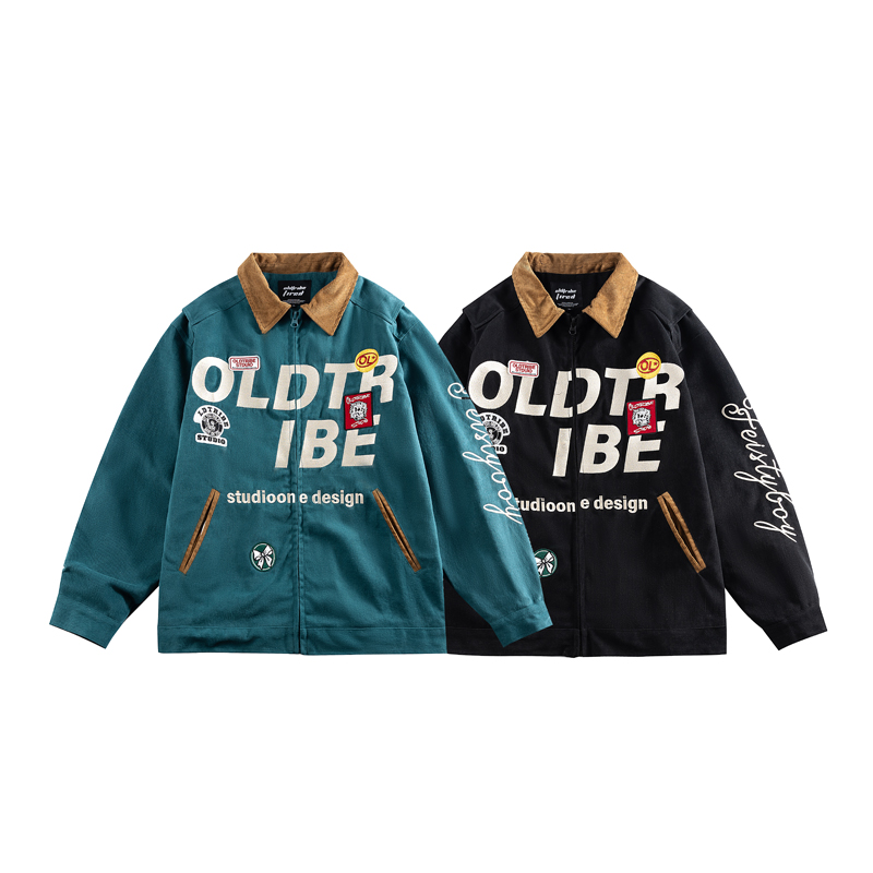 OLDTRIBE国潮刺绣翻领夹克春季小众设计垫肩宽松休闲外套潮上衣