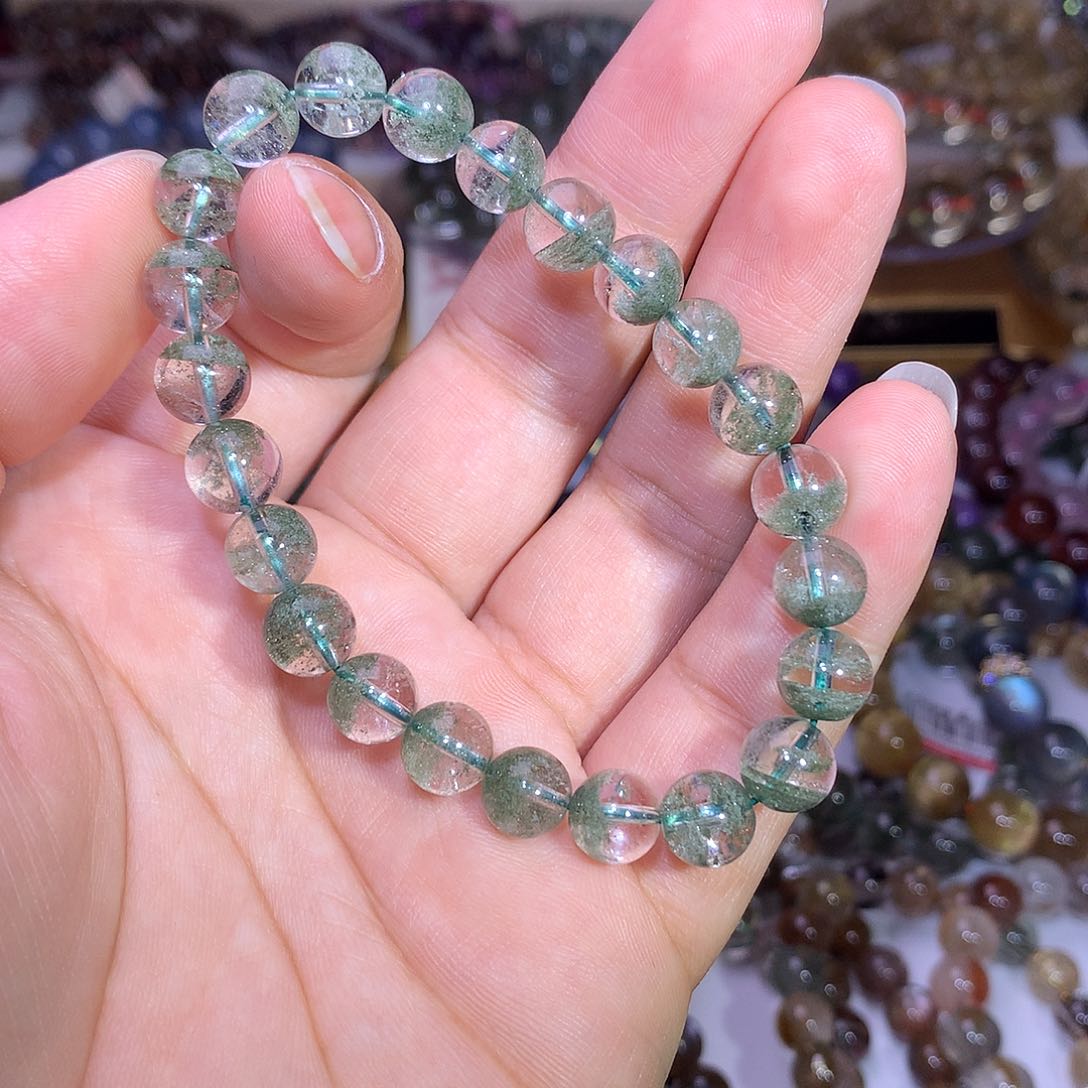水晶手链未镶嵌8mm绿幽灵聚宝盆