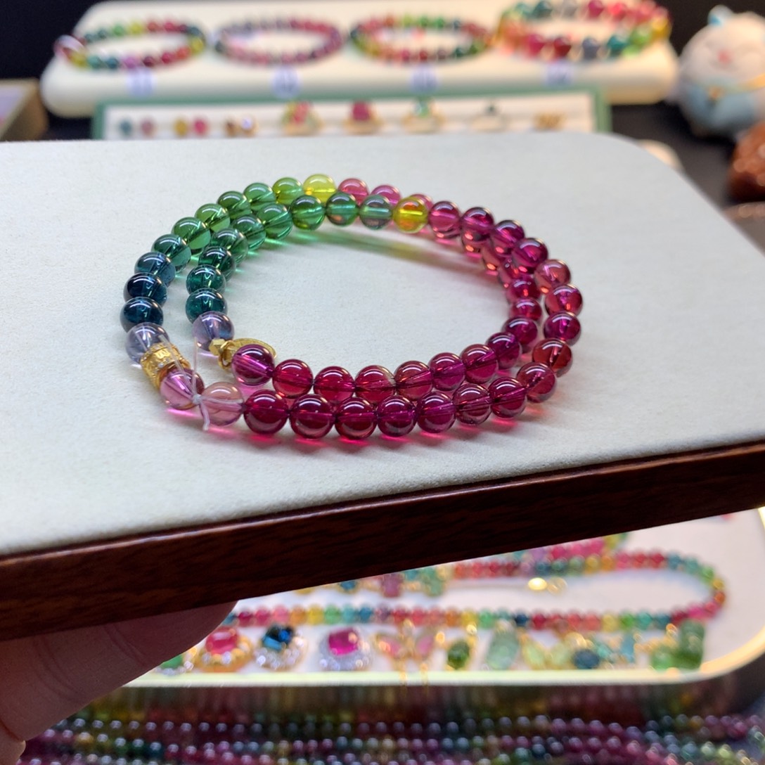 &****未镶嵌手链碧玺艳丽色标彩虹