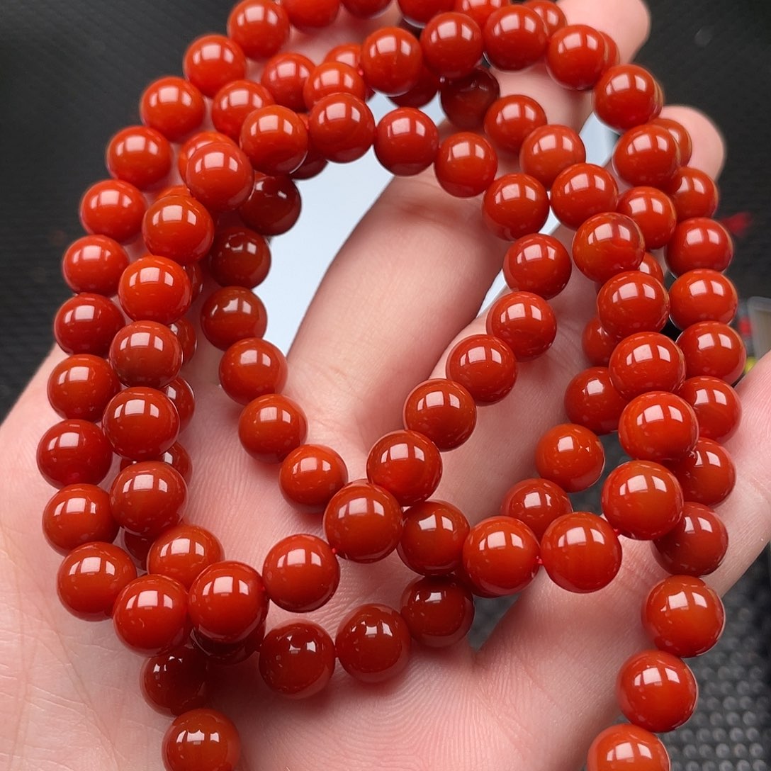 南红玛瑙未镶嵌8mm柿子红圆珠108颗长链