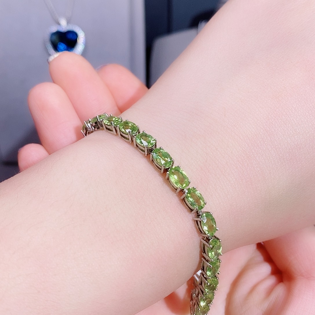 橄榄石手链银S925镶嵌1212