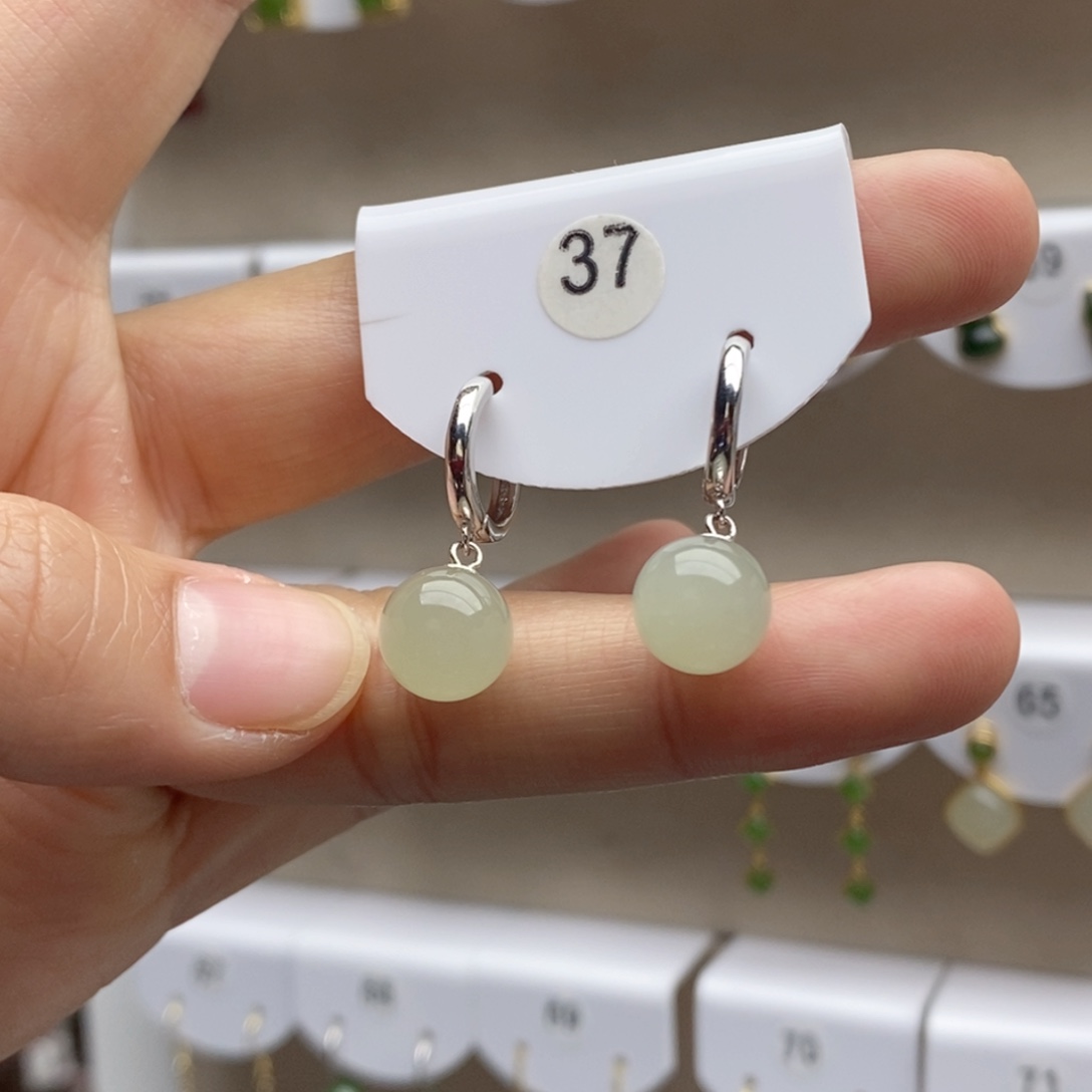 银S925镶嵌和田玉耳饰