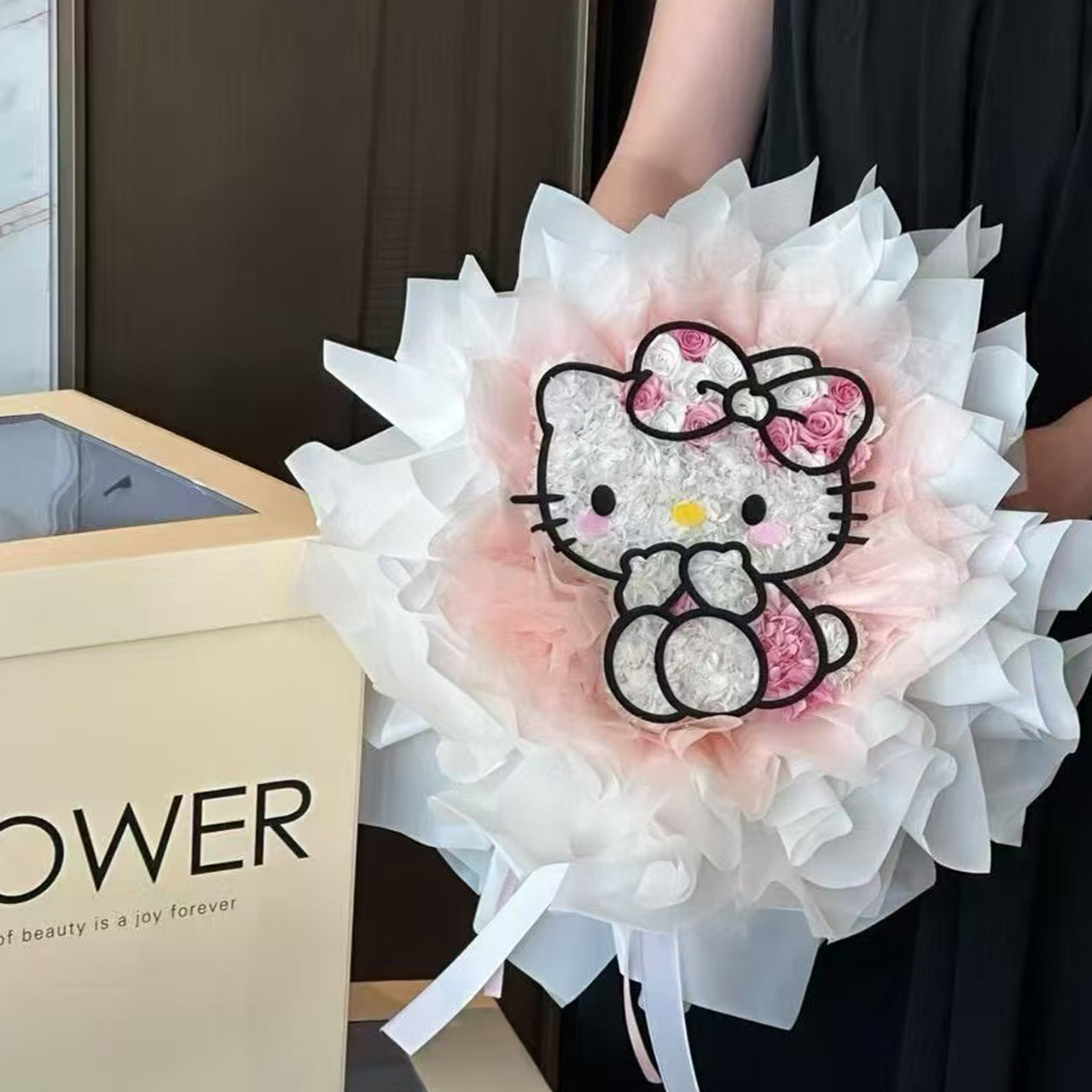 圣诞KT猫氛围感花束包装纸永生花礼物韩素纸卡通手工diy花艺资材