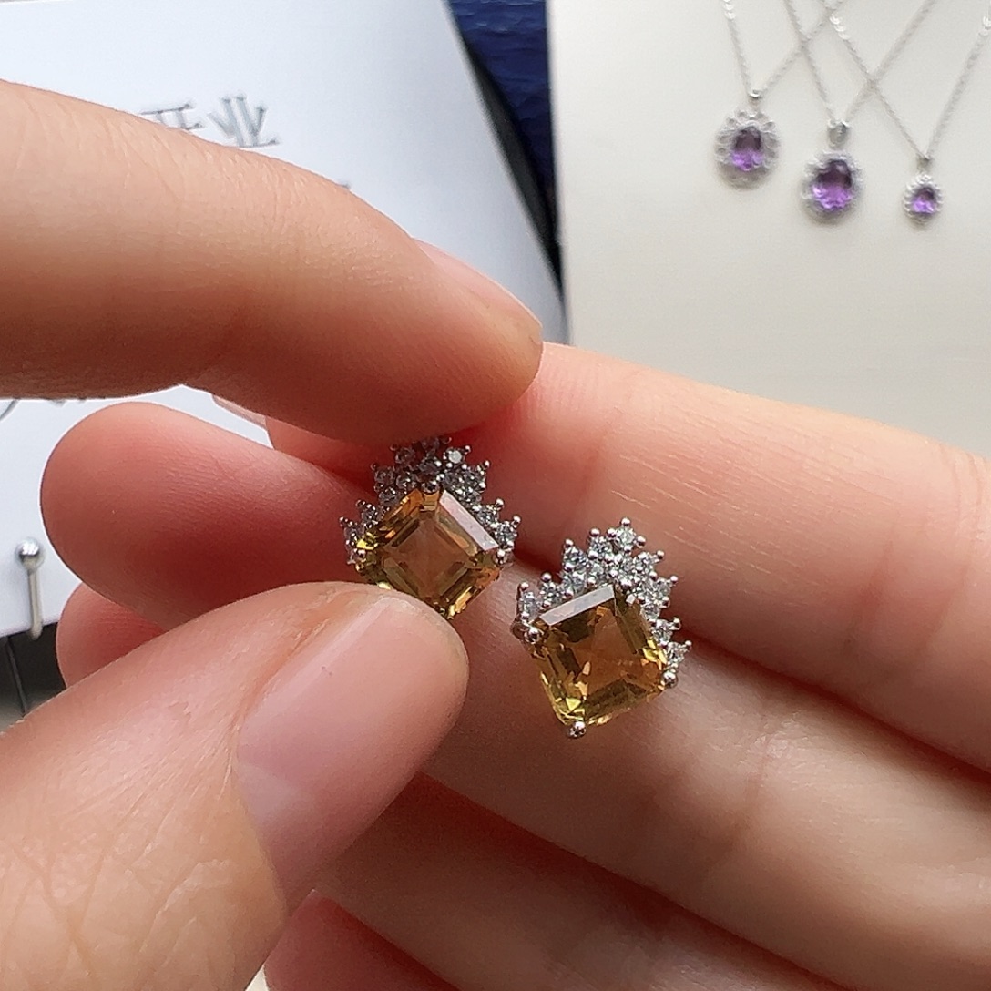 耳饰银S925镶嵌黄晶