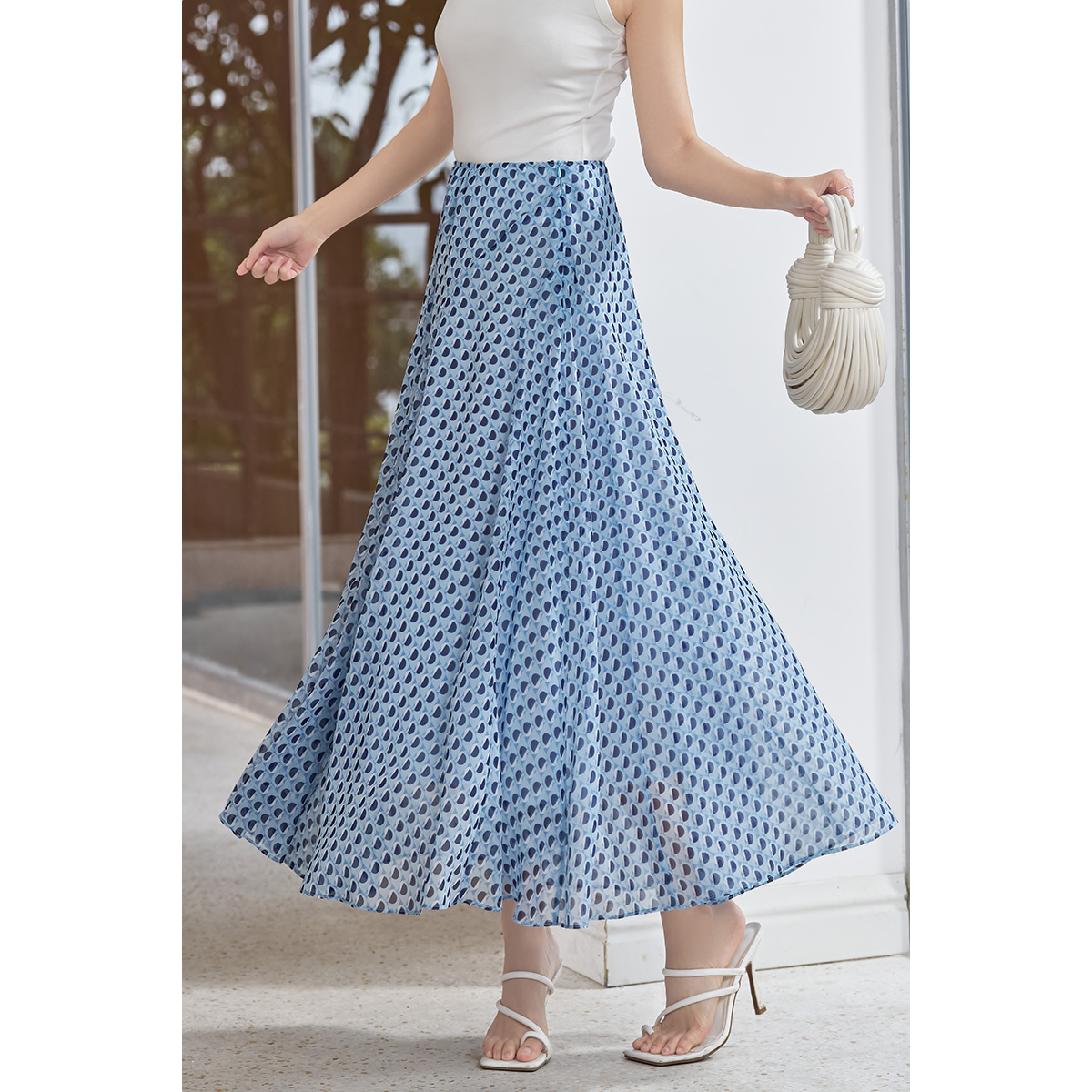 【雅然老师专享】小清新蓝色气质优雅半身裙飘逸大裙摆5R25BI1424