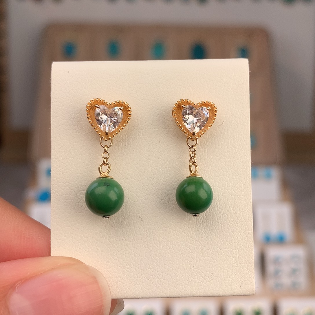 绿松石银S925镶嵌耳饰