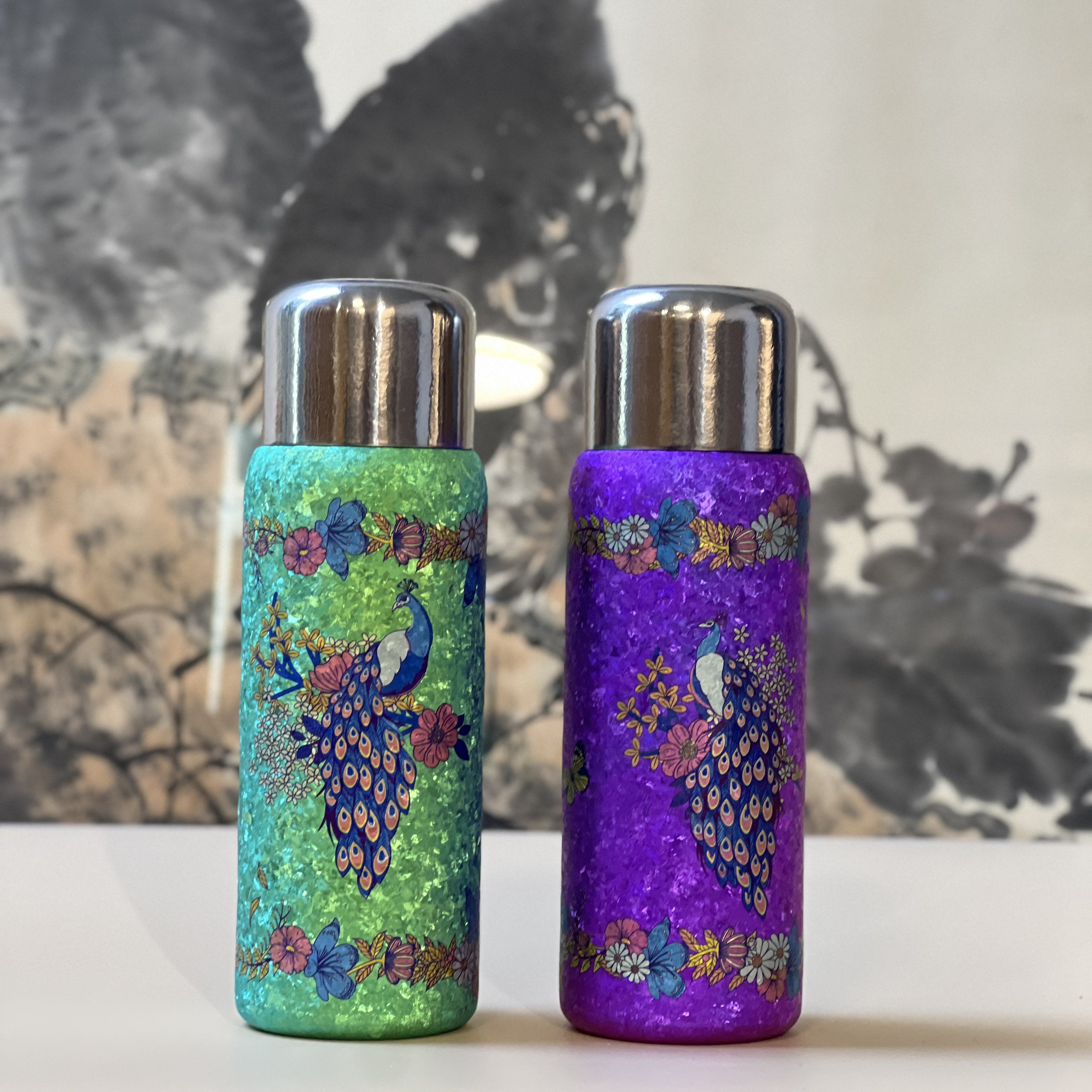 态库-纯钛保温杯430ml高颜值彩钛工艺孔雀水杯