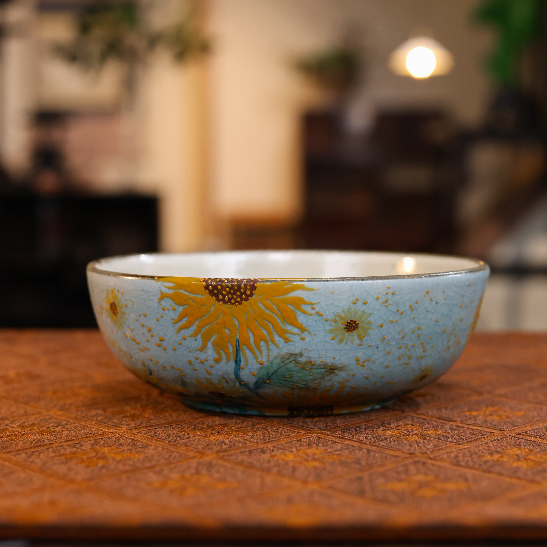 【非遗好物】粉引油画风，向日葵干泡盘（蕉白S0826）