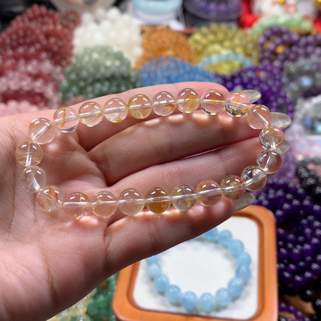 水晶手链未镶嵌半*.黄胶花卡8.8