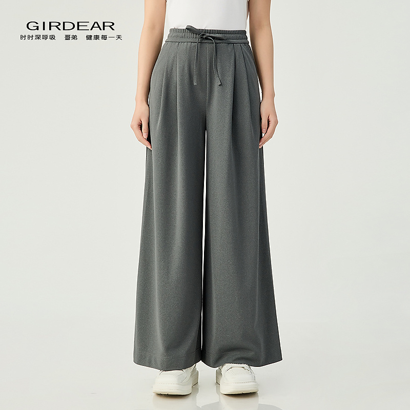 哥弟  品质女装经典百搭舒适通勤高腰松紧阔腿休闲长裤1100285