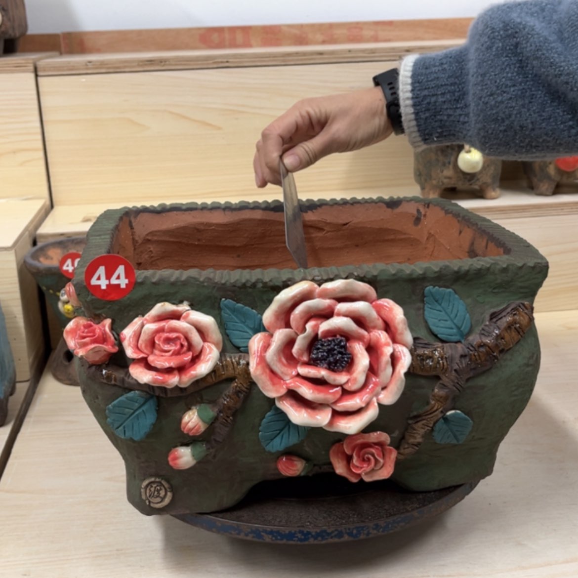 【闪购商品】紫砂花盆44内口径 25×19，带脚高17