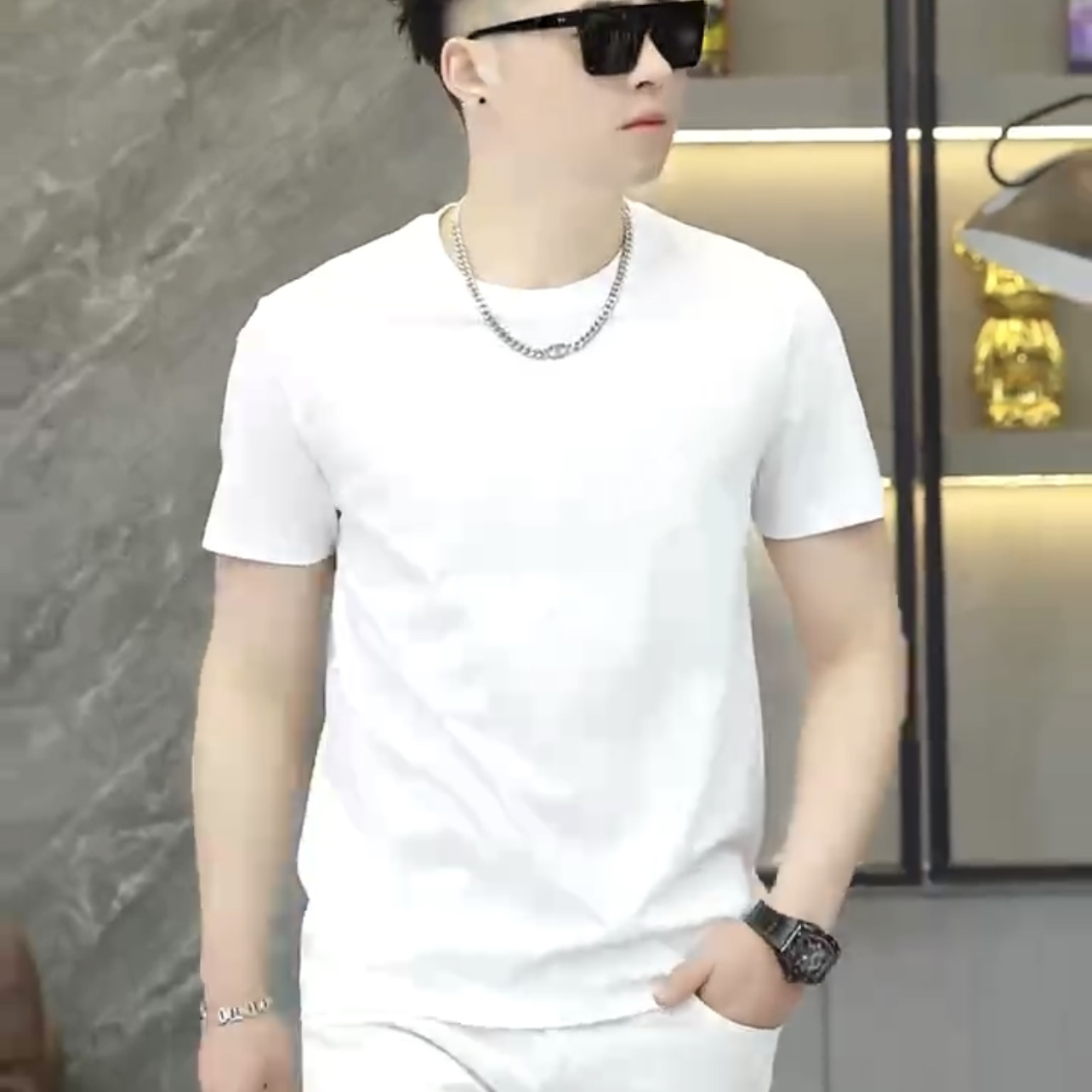 男士春夏款简约弹力短袖T恤